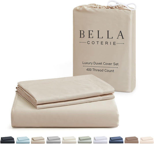 Bella Coterie Luxury Bamboo Viscose Queen Size Duvet Cover Set | 100% Organically Grown | Corner Ties | Ultra Soft | Cooling | Two Pillow Shams | 90 x 94 | No Insert [Dune]