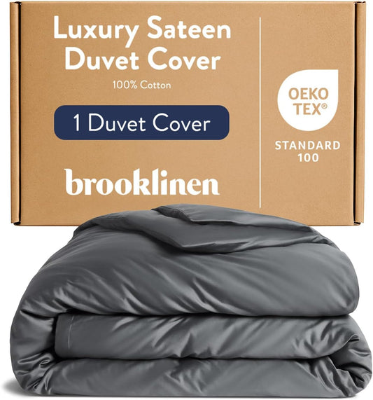 Brooklinen Luxury Sateen Duvet Cover - 100% Cotton, Full/Queen Size in Slate Grey with Extra-Long Corner Ties and Button Closure - Best Full/Queen Duvet Covers