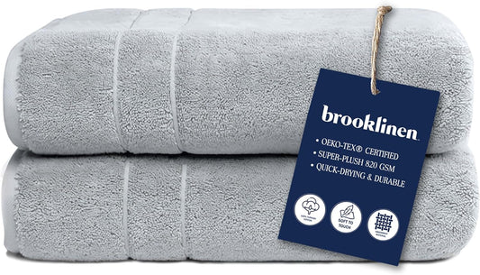 Brooklinen Super-Plush Turkish Cotton Bath Towels Set of 2 Cotton, 820 GSM, Machine Washable, Perfect Bath Towels for Bathroom, Spa & Shower (30" x 58", Smoke Grey)