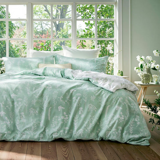 Bedsure Duvet Cover Queen Size - Reversible Green Queen Duvet Cover Set with Zipper Closure, 3 Pieces Floral Patterned Bedding Set with 8 Corner Ties and 2 Pillow Shams